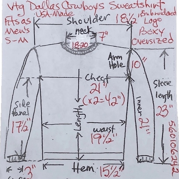 Vtg Cowboys Pro Player Sweatshirt Boy 18 20 Men S M Embroiderd Logo Boxy USA 90s - Picture 3 of 10